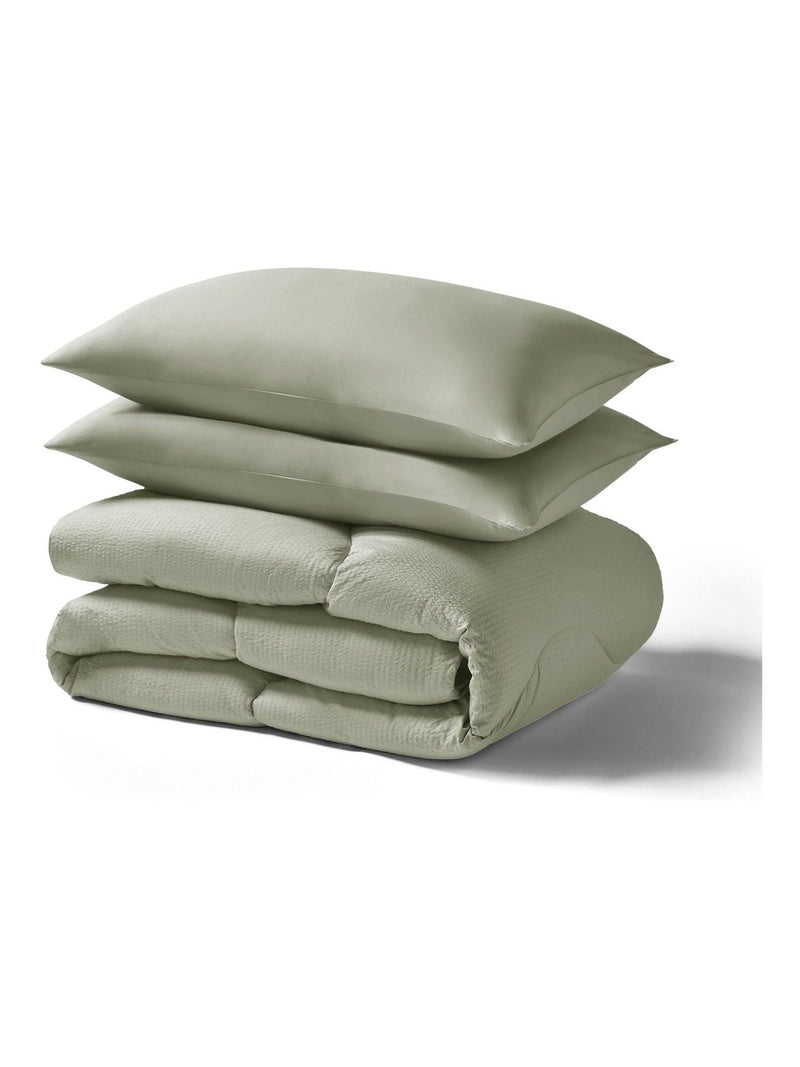 Night Lark green seersucker coverless duvet set, imported from the UK