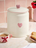 Pink Heart ceramic bread bin with heart handle (British brand)
