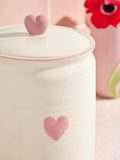Pink Heart ceramic bread bin with heart handle (British brand)