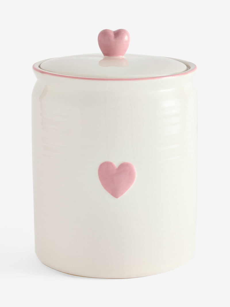 Pink Heart ceramic bread bin with heart handle (British brand)