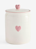 Pink Heart ceramic bread bin with heart handle (British brand)