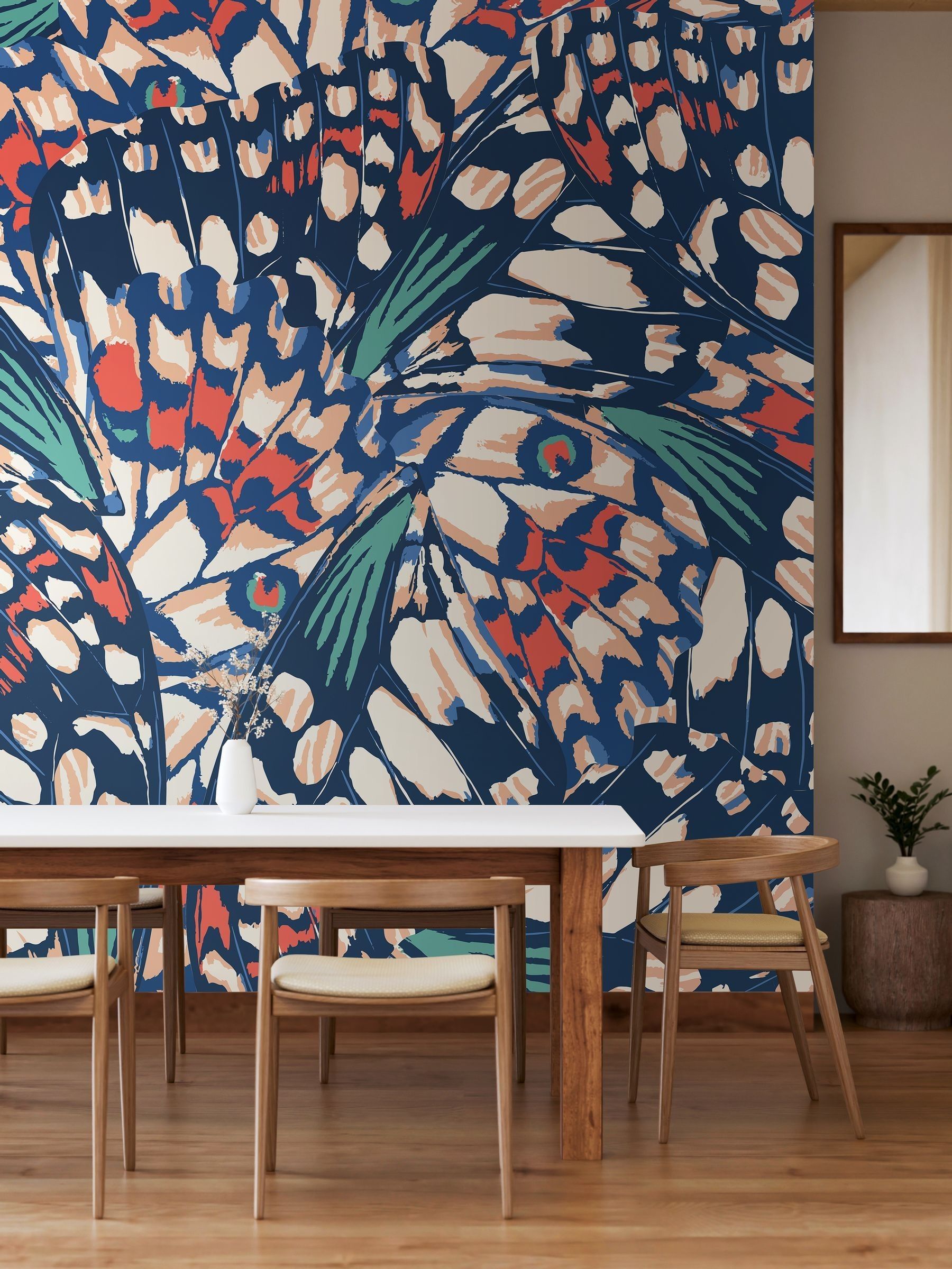 Origin Murals Navy Blue and Coral Butterfly Wings 2.8m x 3.5m Wall Mural
