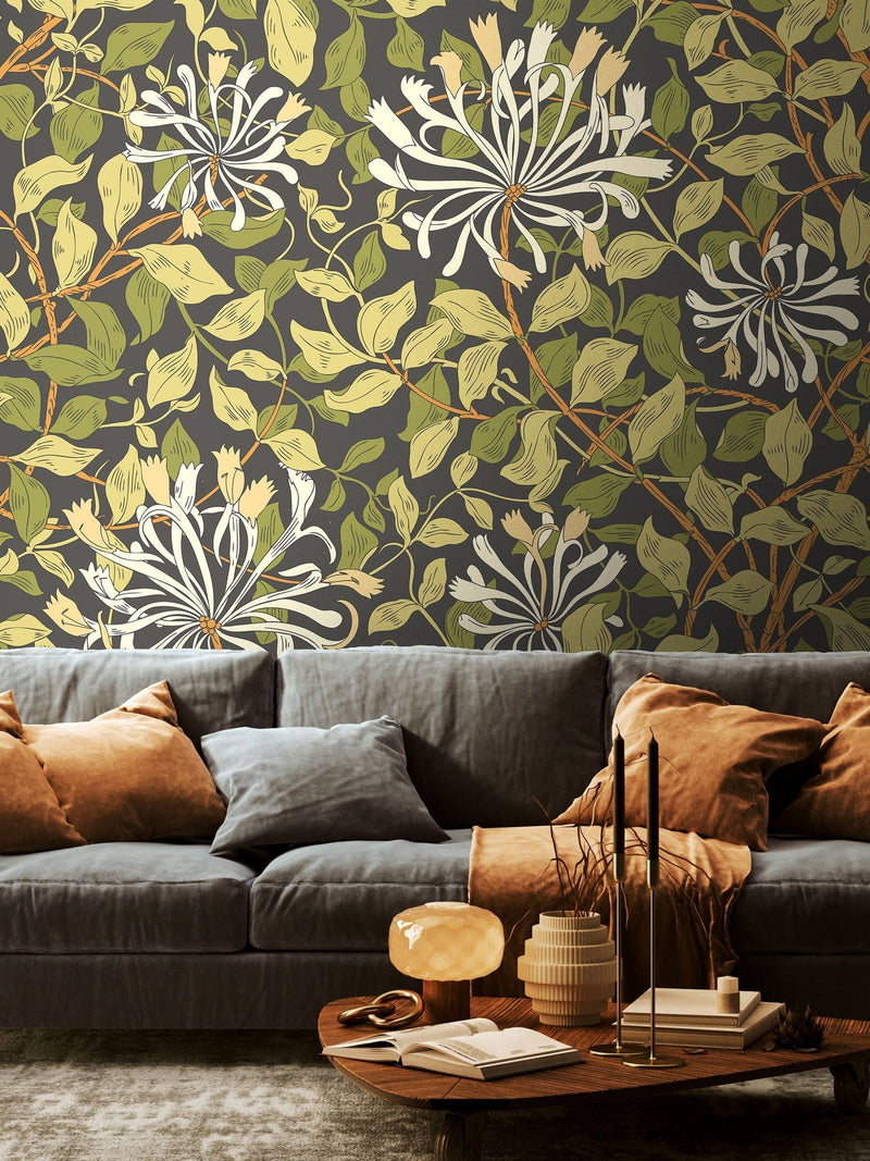 Origin Murals Black and Olive Green Honeysuckle 2.8m x 3.5m Wall Mural