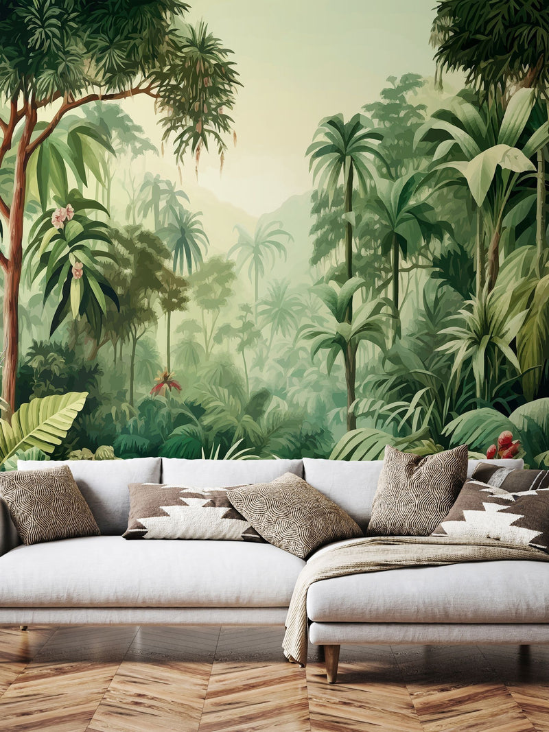 Origin Murals Green Jungle Trees 2.8m x 3.5m Wall Mural