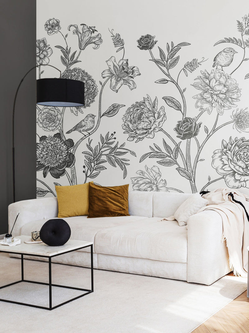 Origin Murals skeleton leaf wall mural in black and white (British brand)