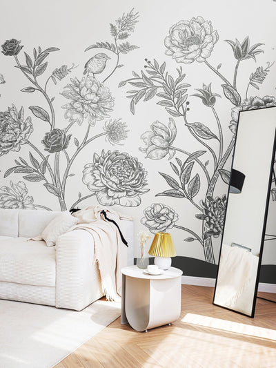 Next Origin Murals Black and White Skeleton Leaf Wall Mural 2.8m x 3.5m- Buy online at McGrocer