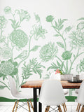 Origin Murals Green Jacobean Rose Trail 2.8m x 3.5m Wall Mural