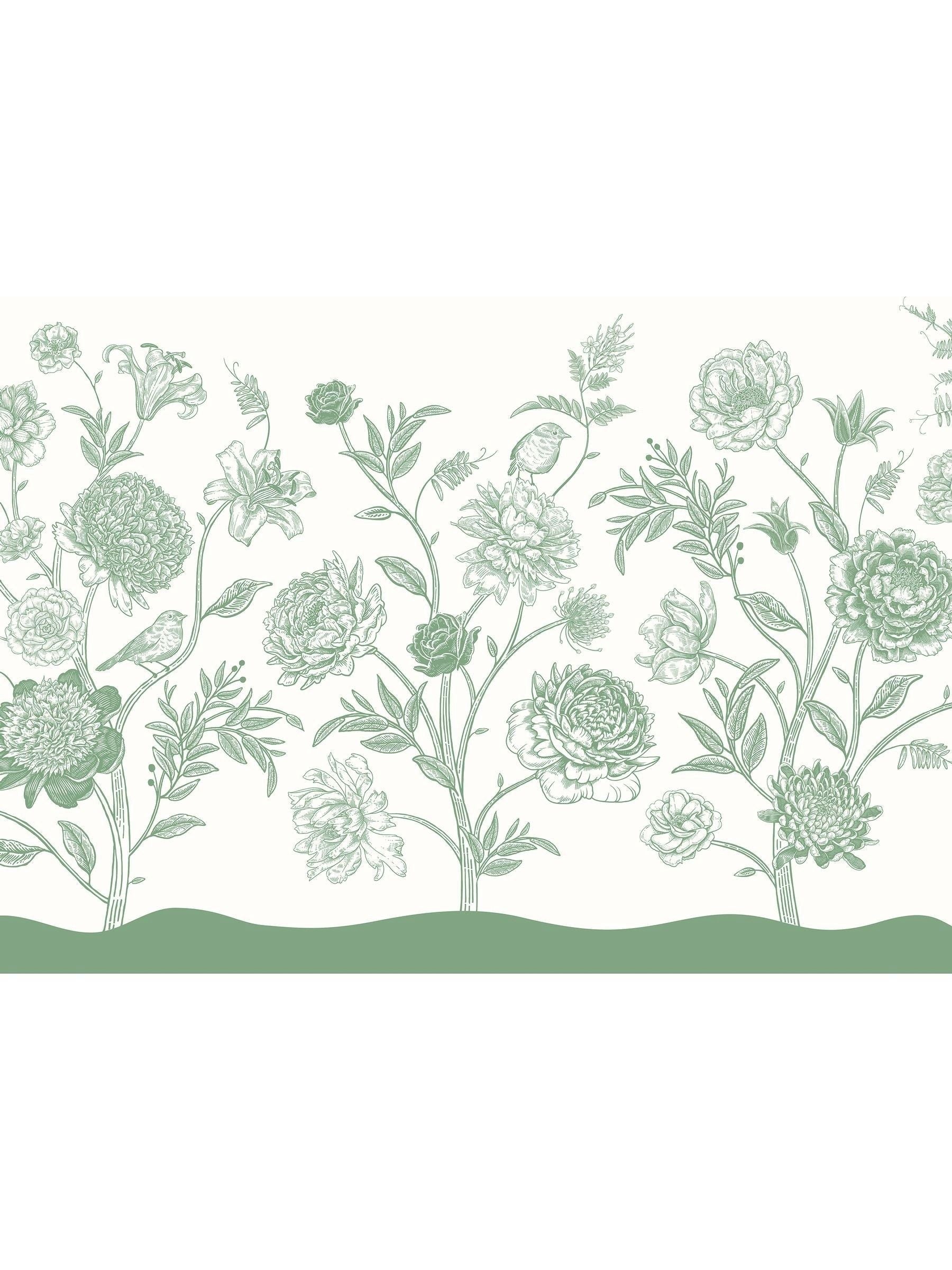 Origin Murals Green Jacobean Rose Trail 2.8m x 3.5m Wall Mural