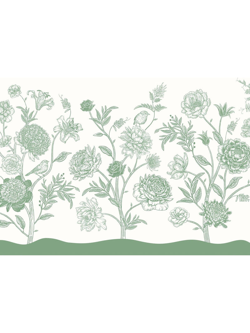Origin Murals Green Jacobean Rose Trail 2.8m x 3.5m Wall Mural