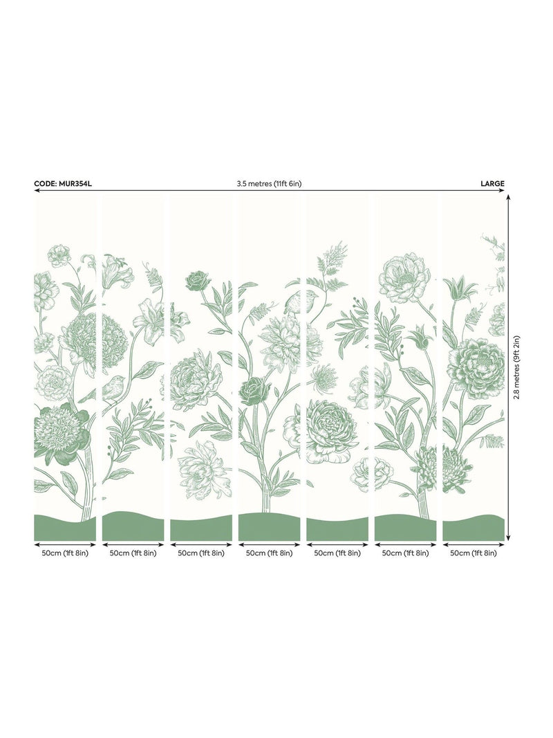 Origin Murals Green Jacobean Rose Trail 2.8m x 3.5m Wall Mural