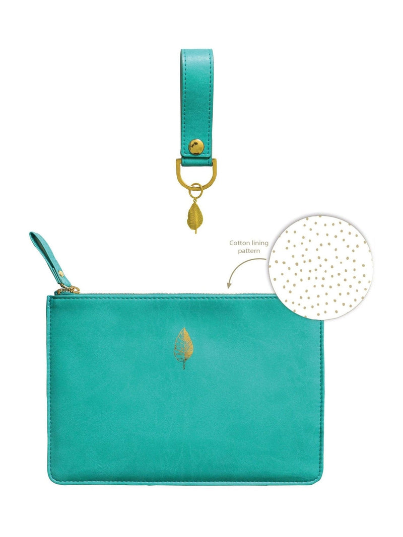 Portico Designs teal leaf faux leather organiser case and keyring set, UK version