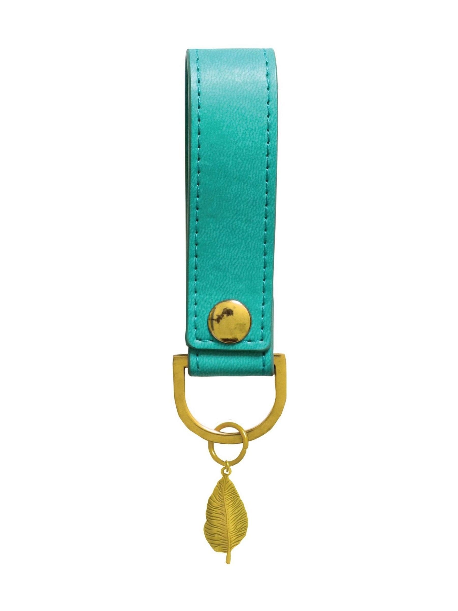 Portico Designs teal leaf faux leather organiser case and keyring set, UK version