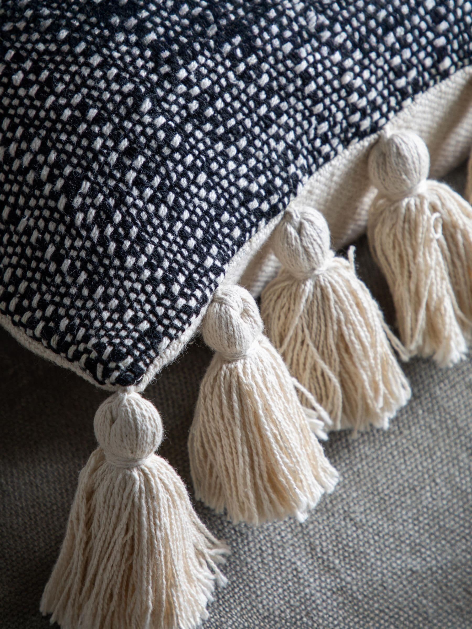 Gallery Home black woven cushion with tassels 45x45cm (British brand)
