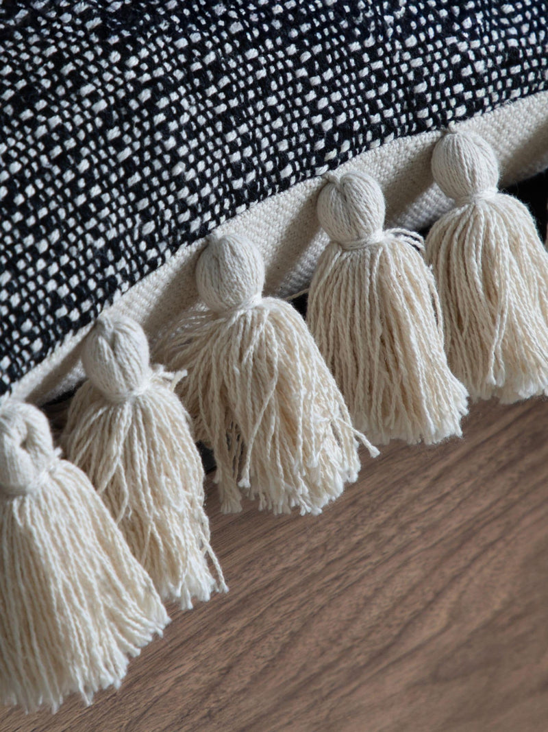 Gallery Home black woven cushion with tassels 45x45cm (British brand)