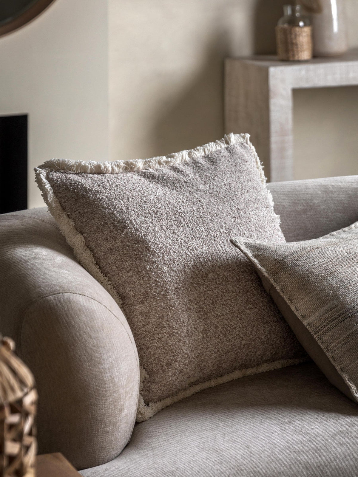 Gallery Home grey textured fringe cushion 50x50cm - British product