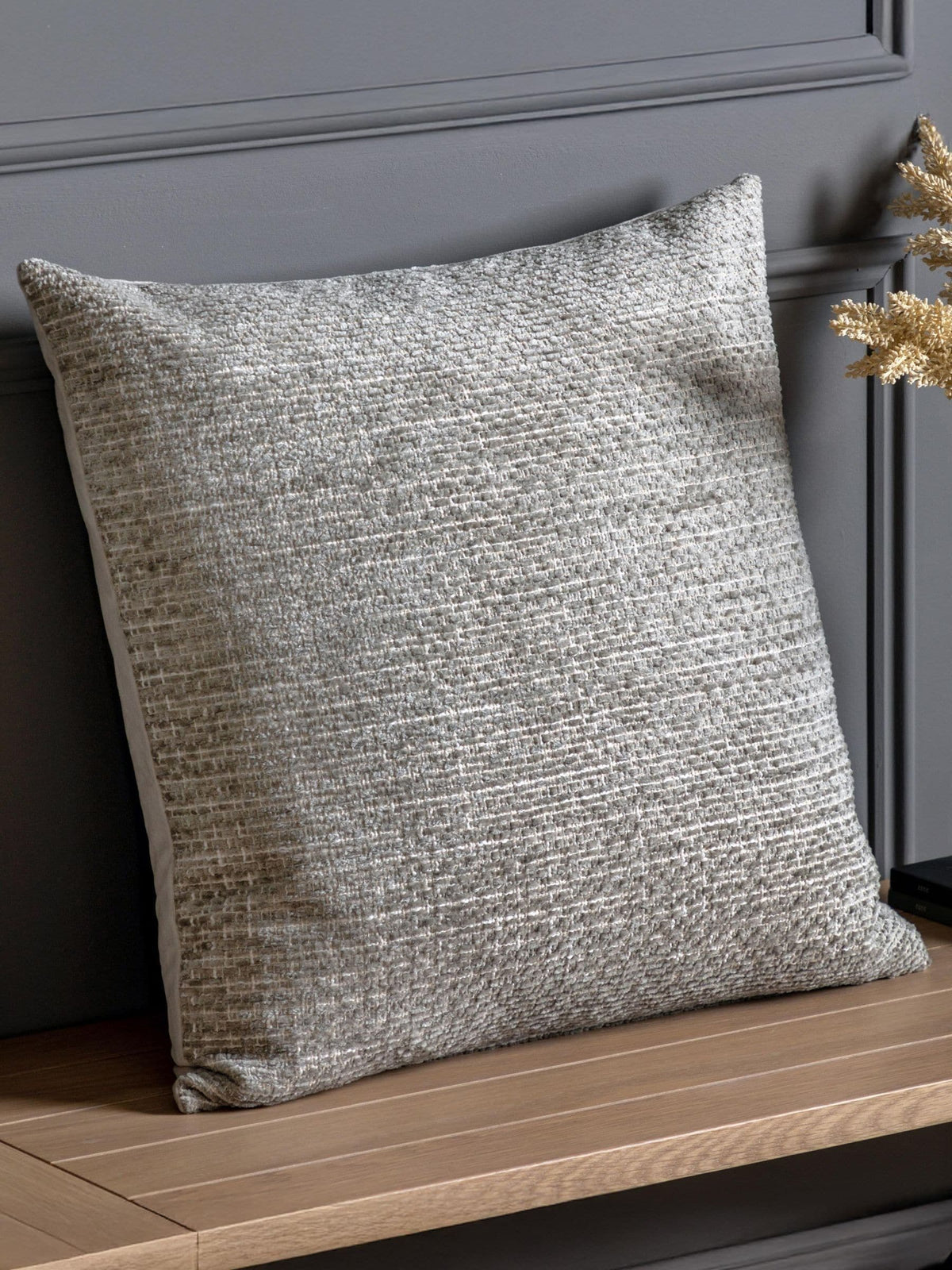 Gallery Home neutral chenille cushion 55cm, imported from the UK