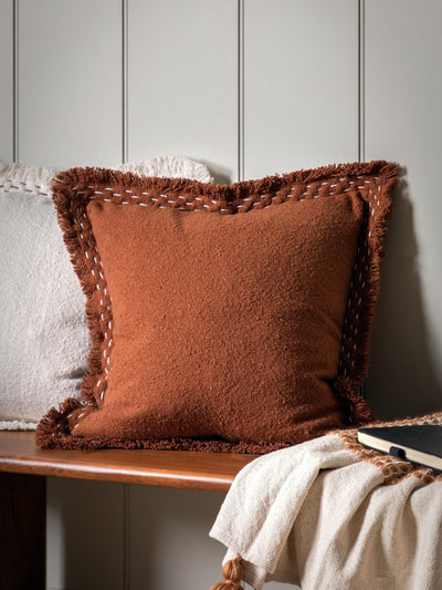 Next Gallery Home Orange Stitched and Fringed Cushion 450x450mm- Buy online at McGrocer