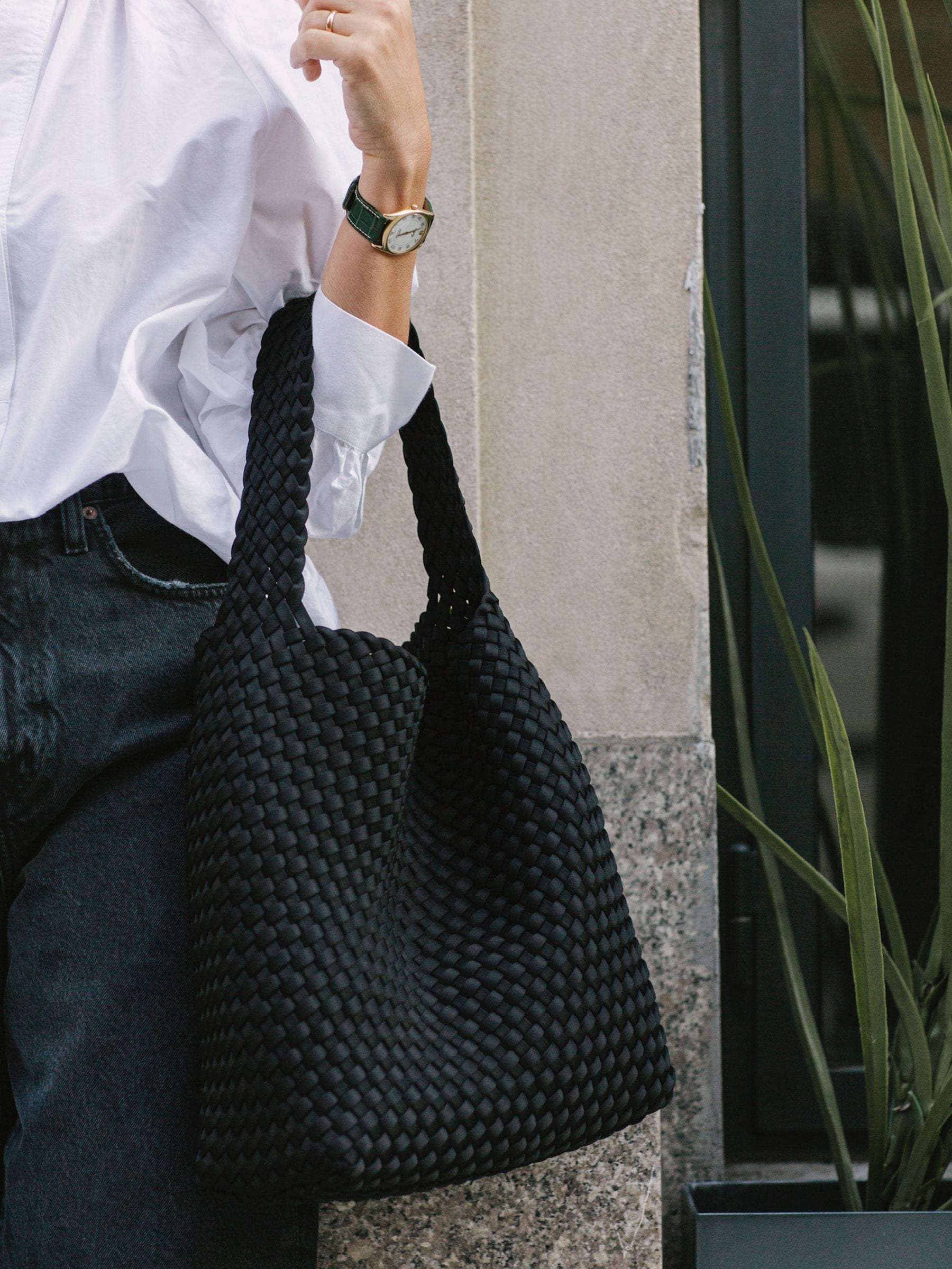 NAGHEDI black medium hobo bag (British brand)