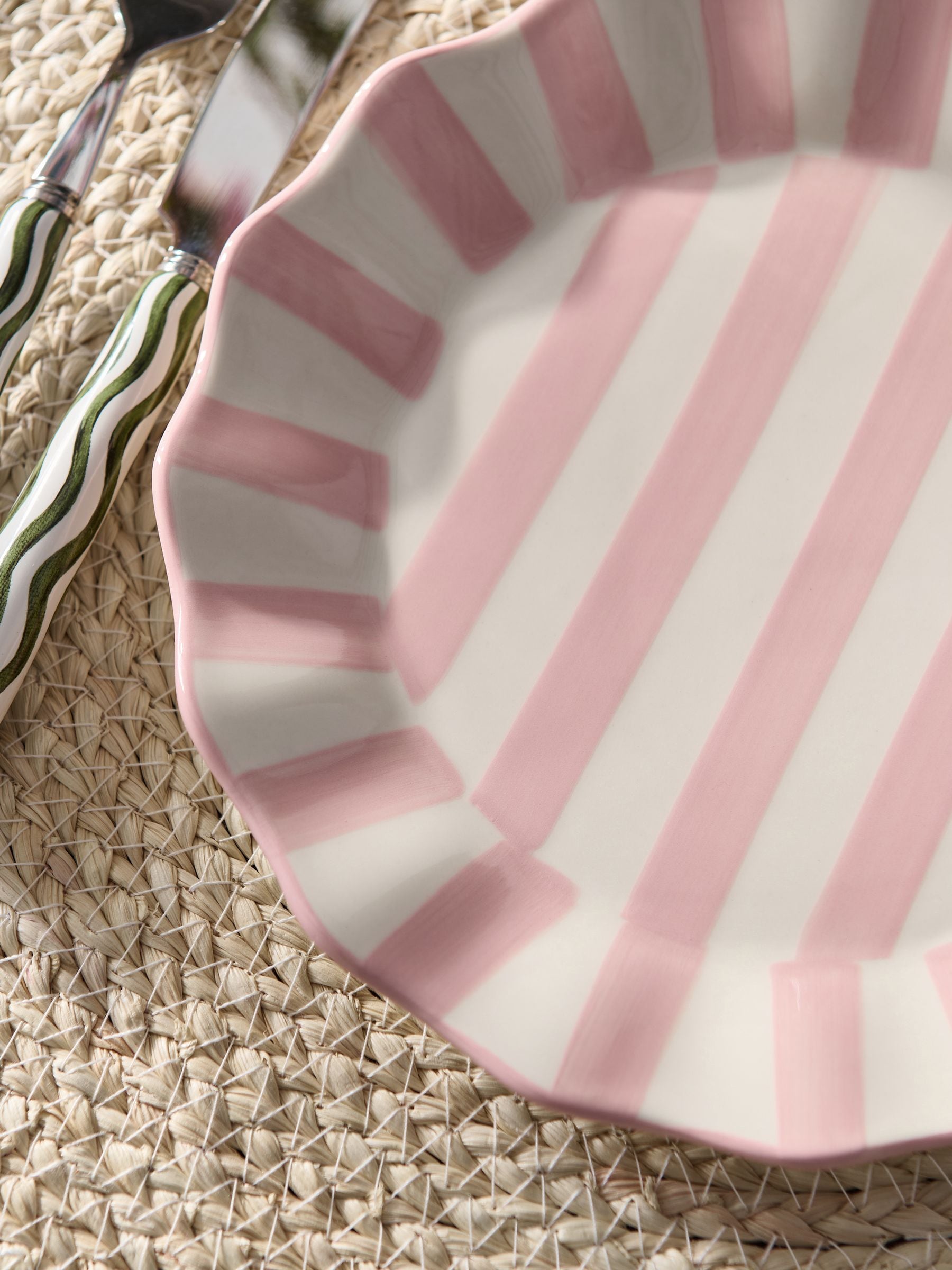 Set of two pink stripe side plates 22cm (British brand)