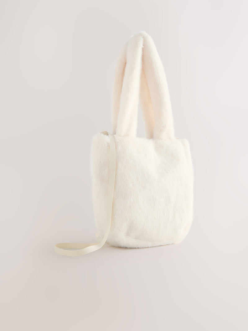 Cream fur bucket bag polyester accessory (British brand)