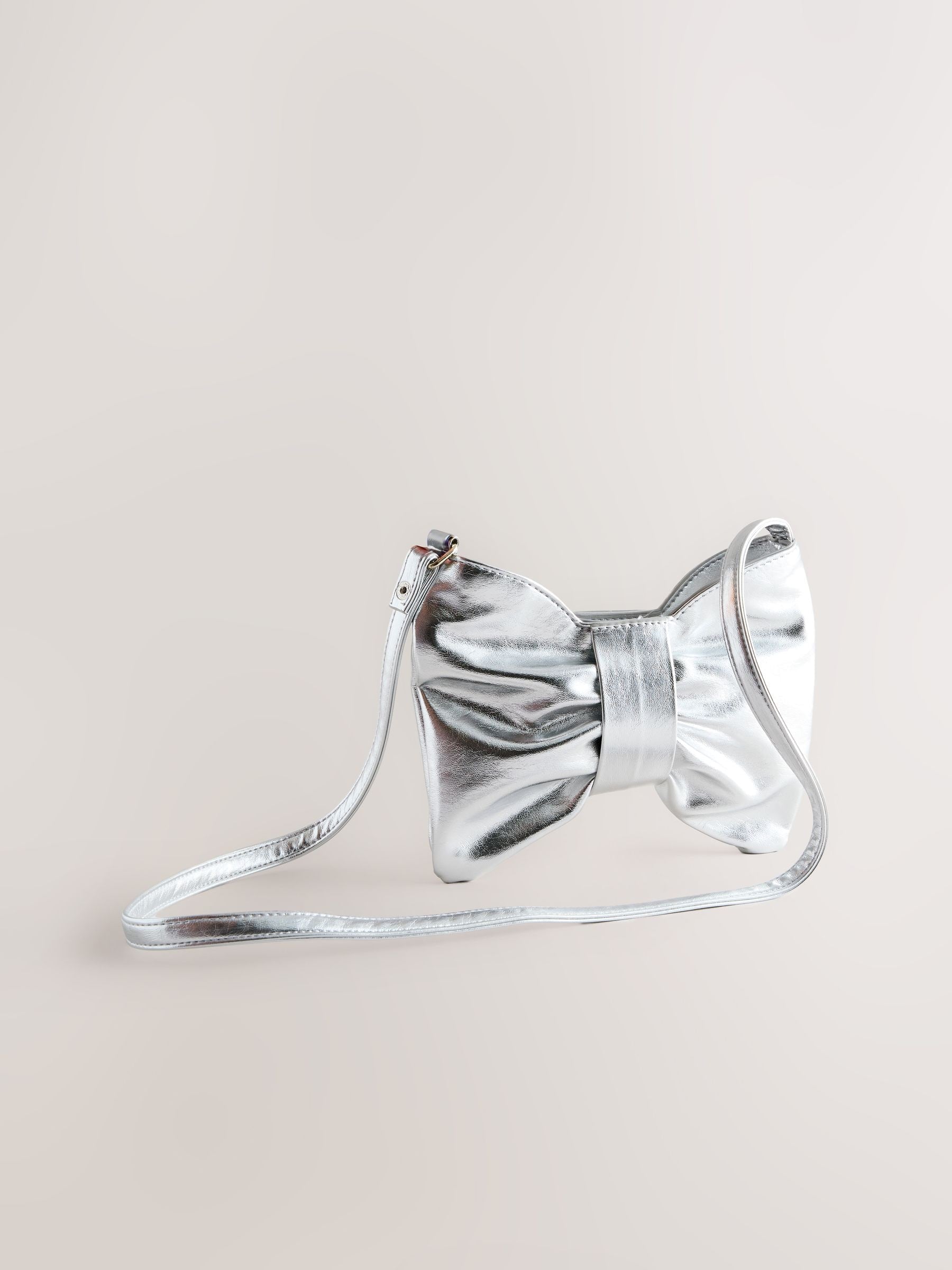 Children's silver sparkle bow bag, 100% PU (British brand)