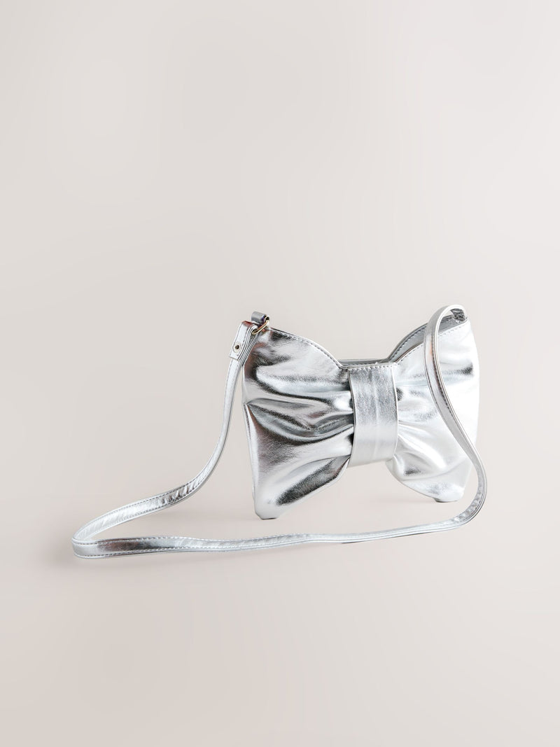Children's silver sparkle bow bag, 100% PU (British brand)