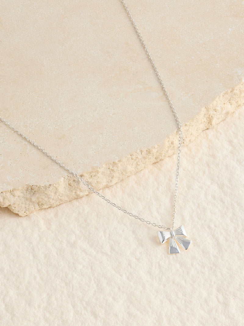 Silver Tone Sterling Bow Charm Necklace, UK version