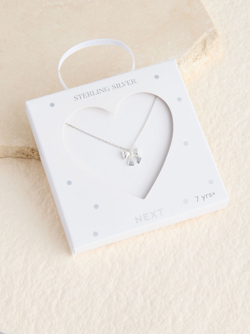 Silver Tone Sterling Bow Charm Necklace, UK version