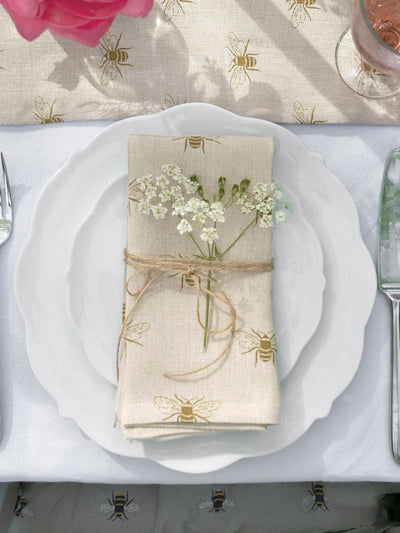 Ensemble de 4 serviettes en lin naturel à motif abeille Sophie Allport
