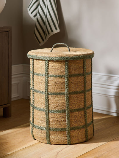 Next Sage Green Seagrass Check Hamper Laundry Basket (50cm x 38cm x 38cm)- Buy online at McGrocer