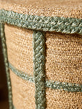 Seagrass laundry basket sage green check with lid and handles, imported from the UK
