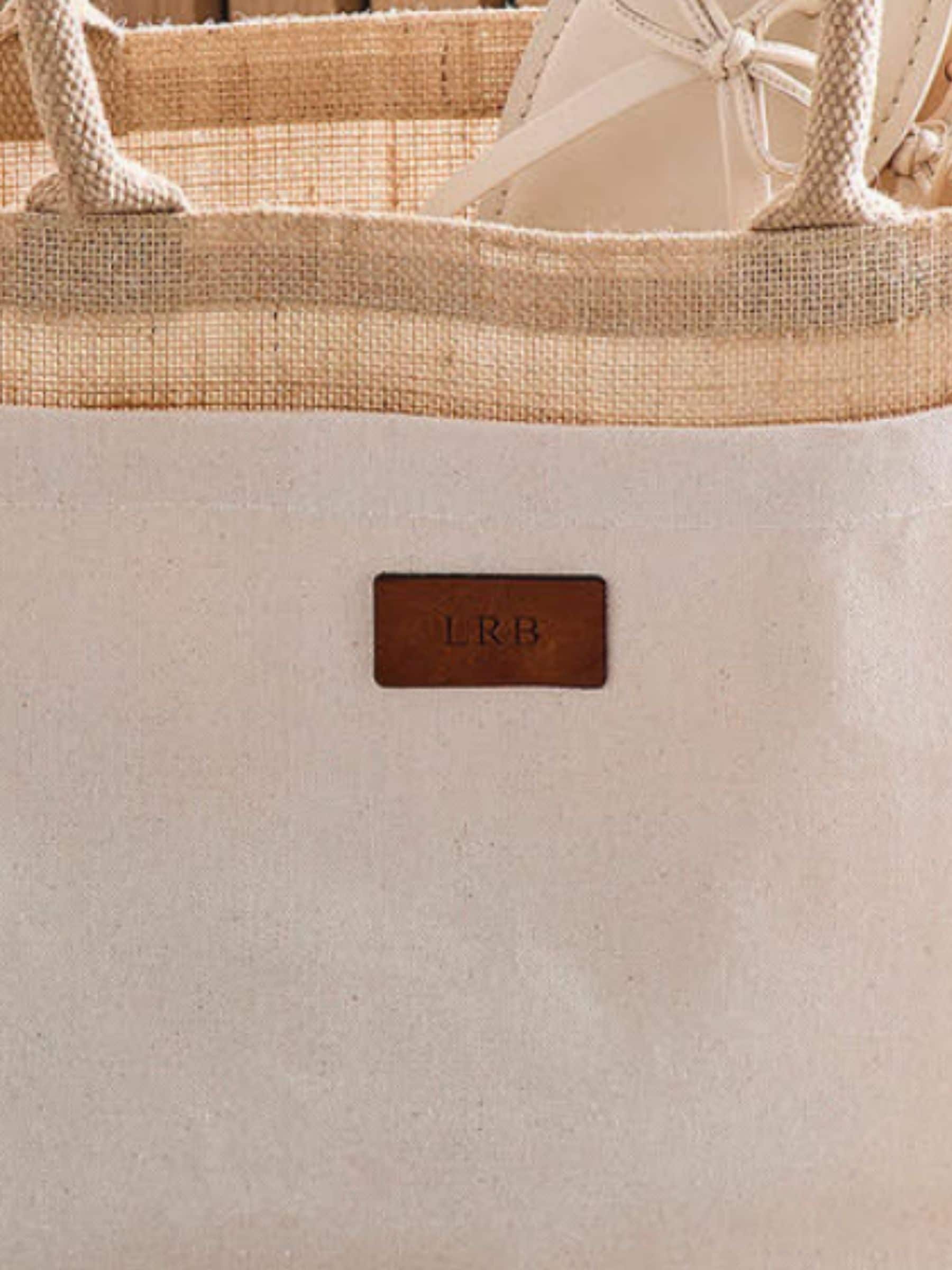 Koko Blossom personalised cotton tote bag with leather patch, imported from the UK