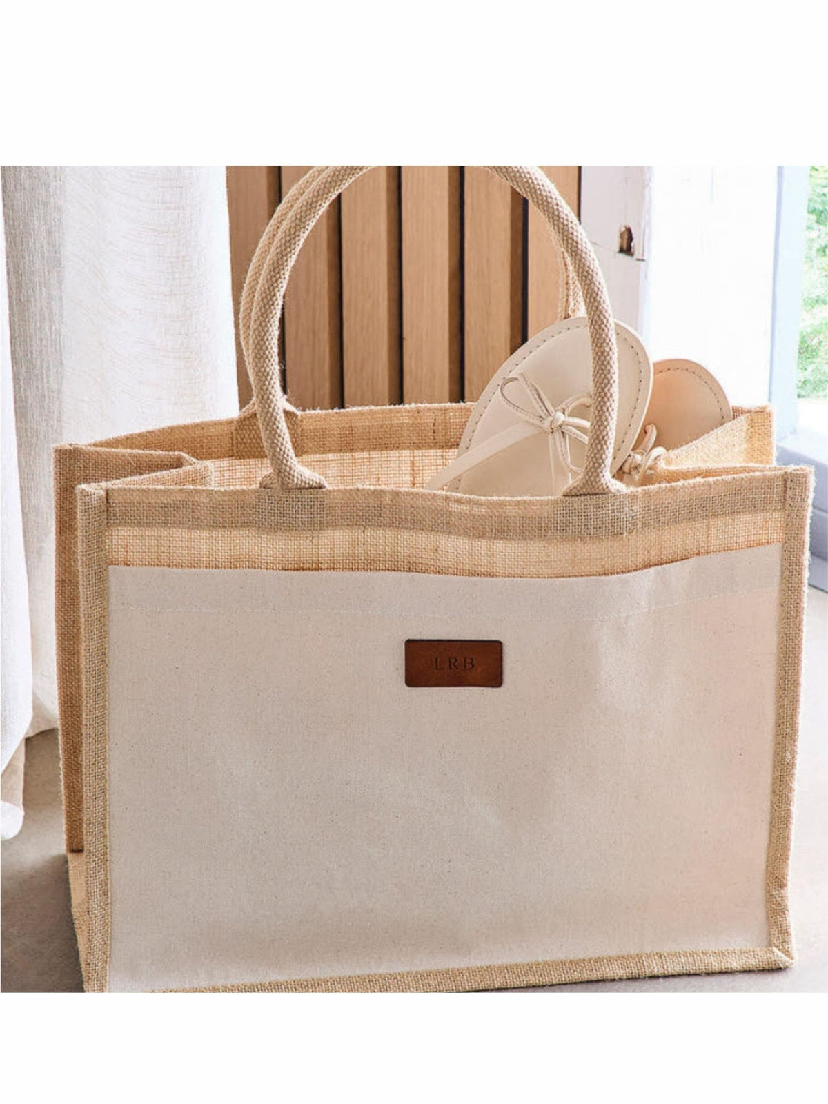 Koko Blossom personalised cotton tote bag with leather patch, imported from the UK