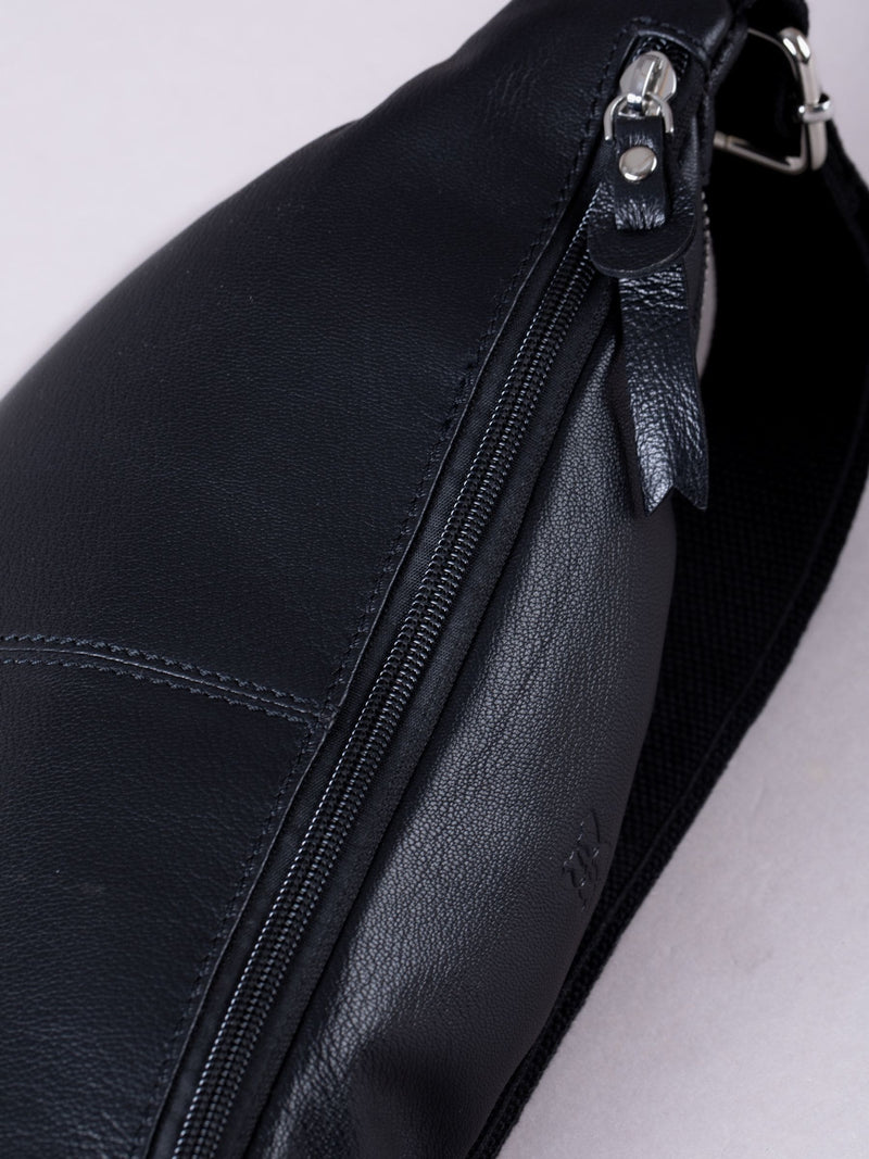 Lakeland Leather Black Tarn sling bag, imported from the UK