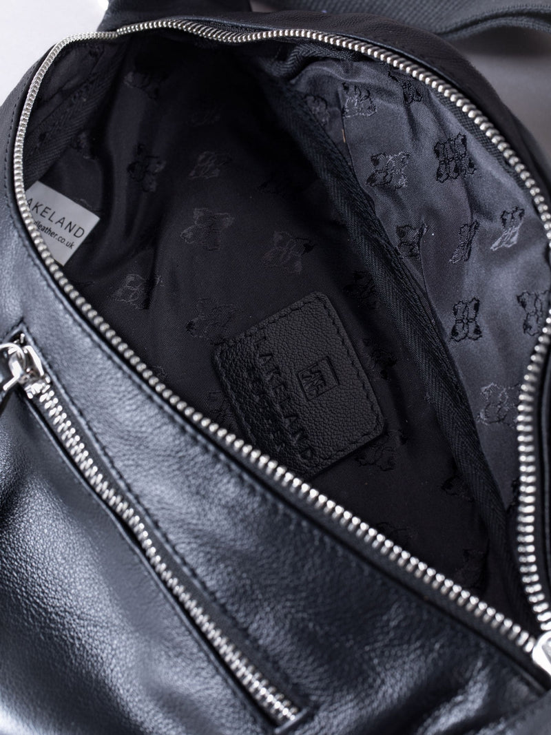 Lakeland Leather Black Tarn sling bag, imported from the UK