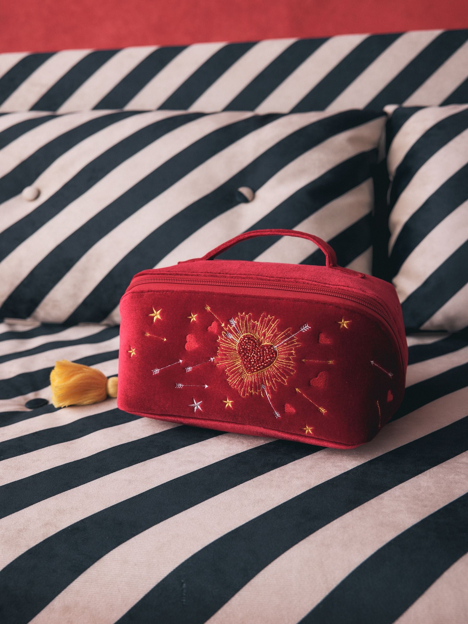 Rockett St George red velvet embellished fold out wash bag (British brand)