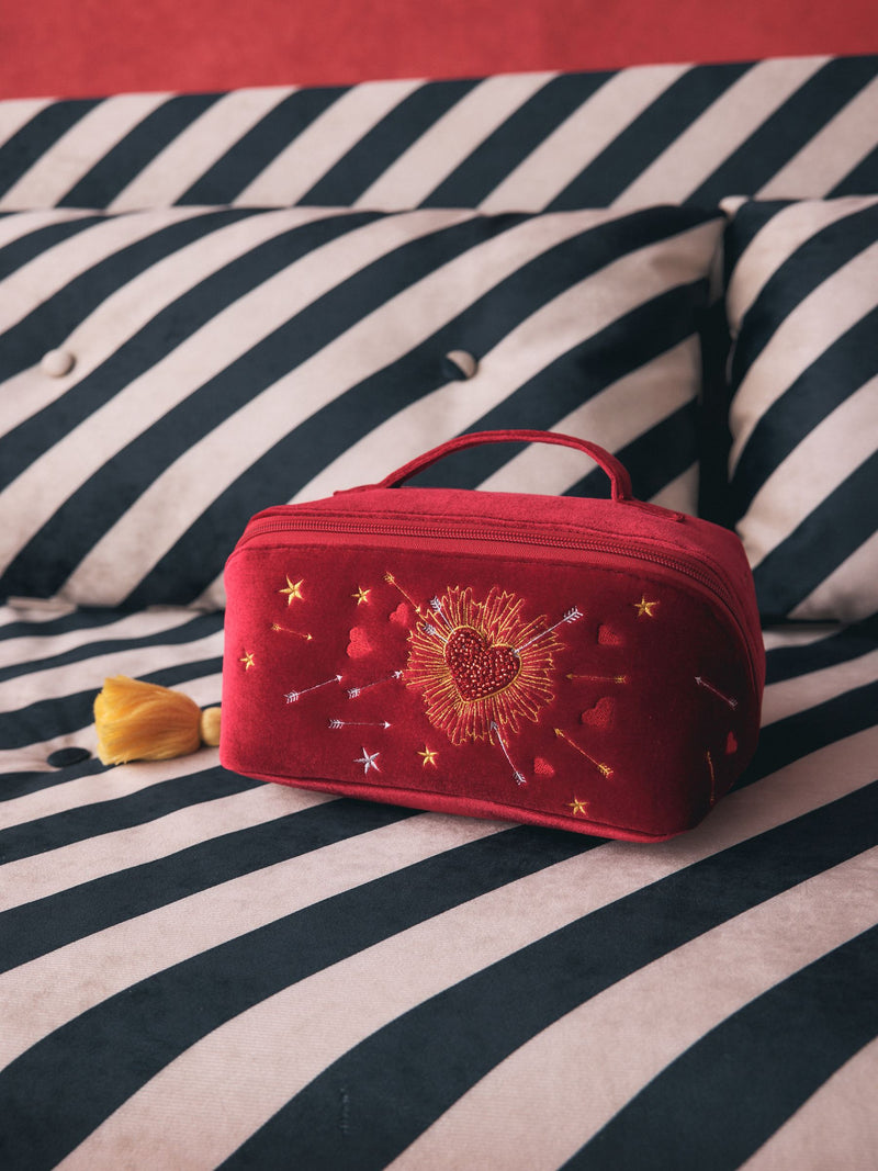 Rockett St George red velvet embellished fold out wash bag (British brand)