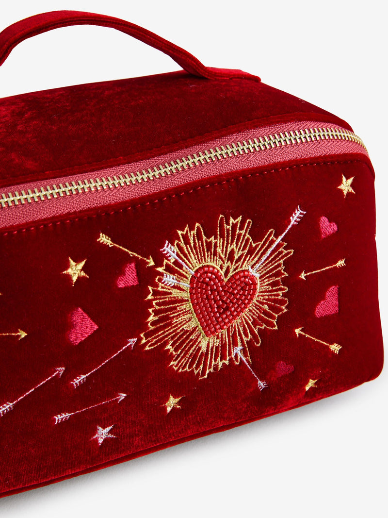 Rockett St George red velvet embellished fold out wash bag (British brand)
