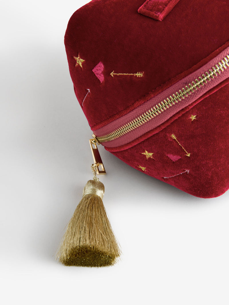 Rockett St George red velvet embellished fold out wash bag (British brand)