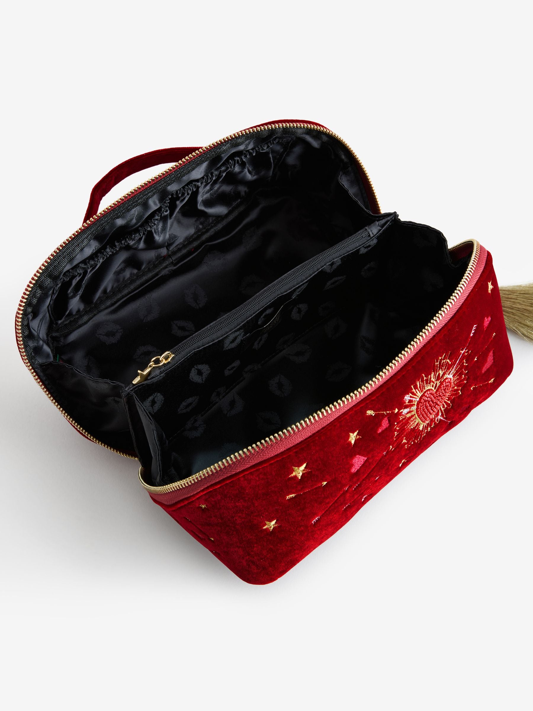 Rockett St George red velvet embellished fold out wash bag (British brand)