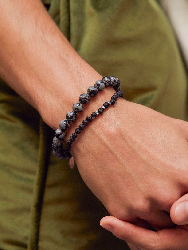 Bartlett Silver Tone Obsidian Beaded Bracelet
