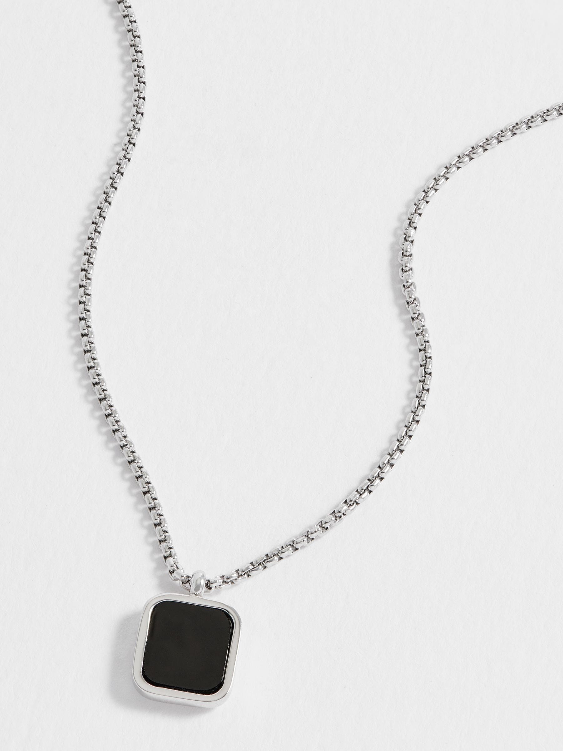 Bartlett London silver tone square onyx pendant necklace - British product