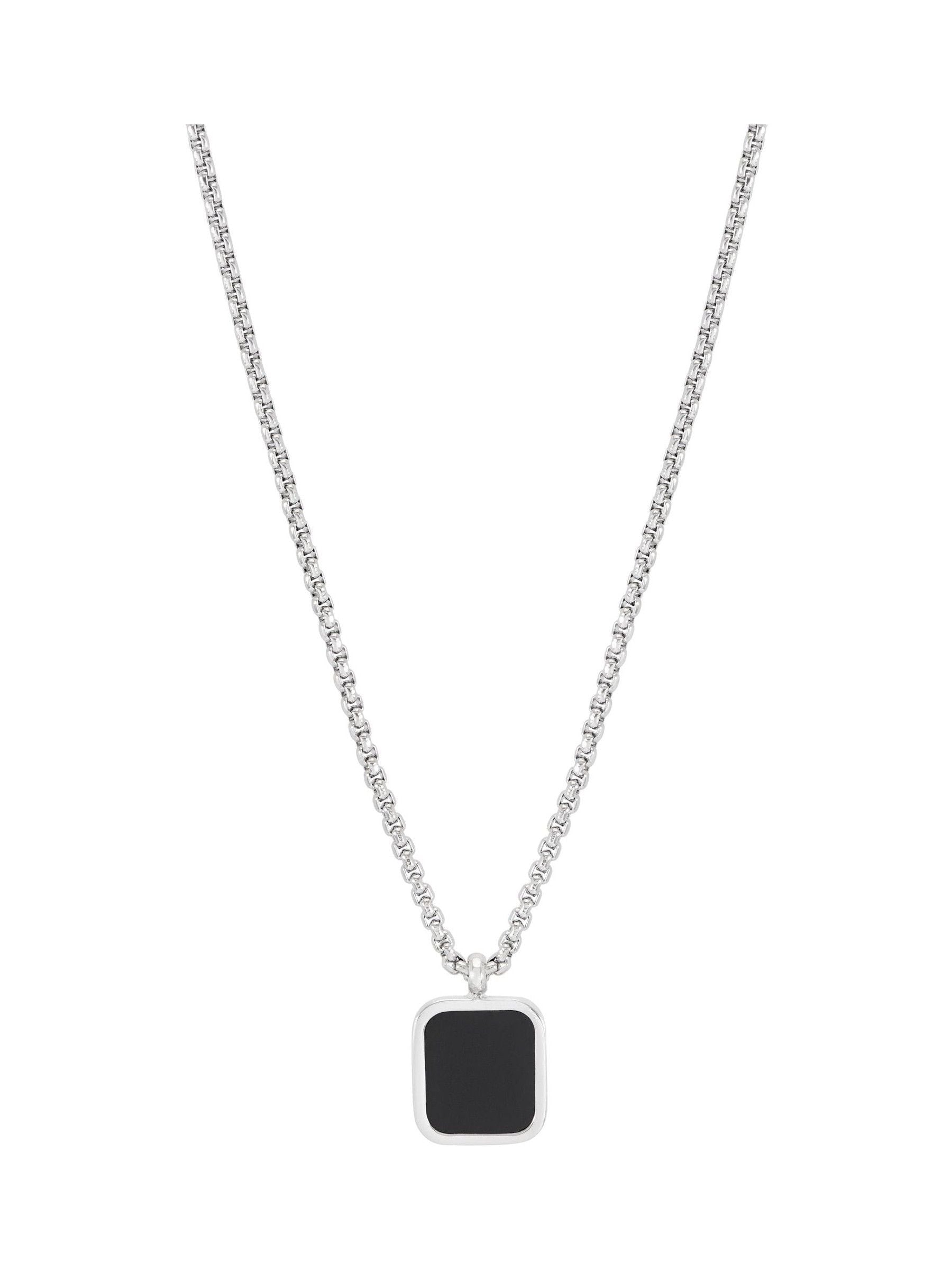 Bartlett London silver tone square onyx pendant necklace - British product