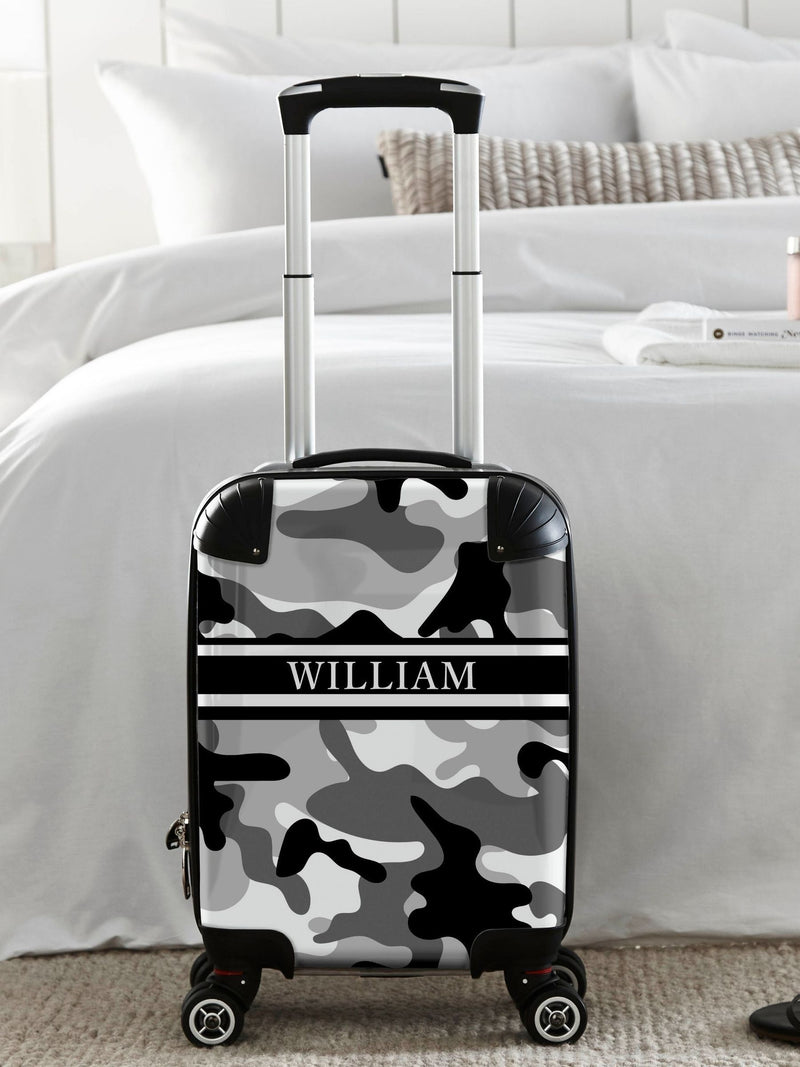 Koko Blossom personalised camoflage suitcase, imported from the UK