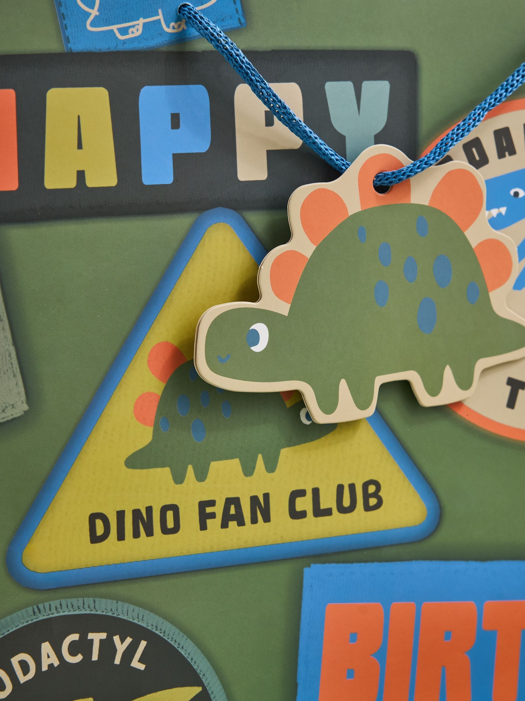 Green dinosaur medium gift bag and card set - British product