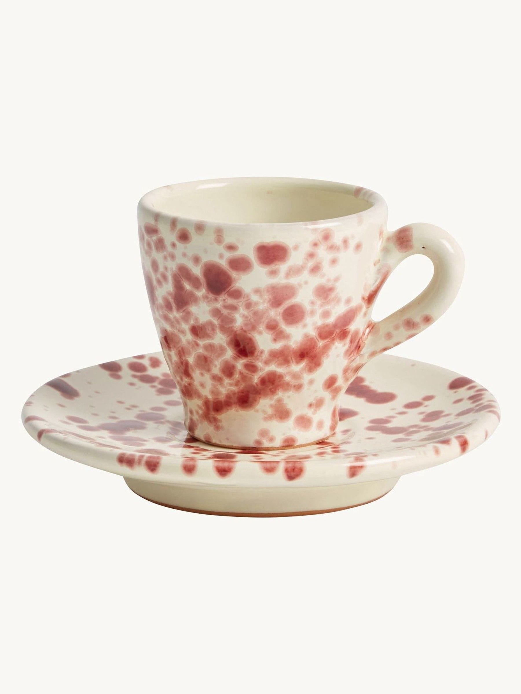Hot Pottery cranberry splatter espresso set of 4 (British brand)
