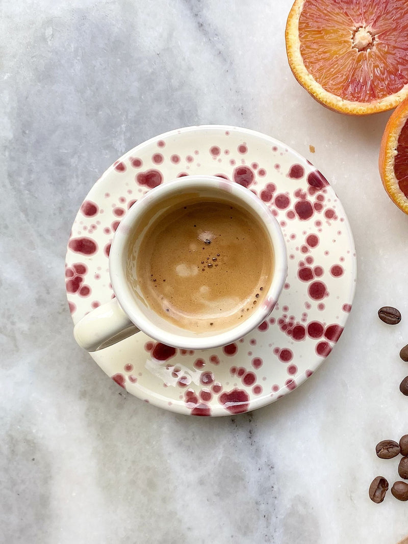 Hot Pottery cranberry splatter espresso set of 4 (British brand)