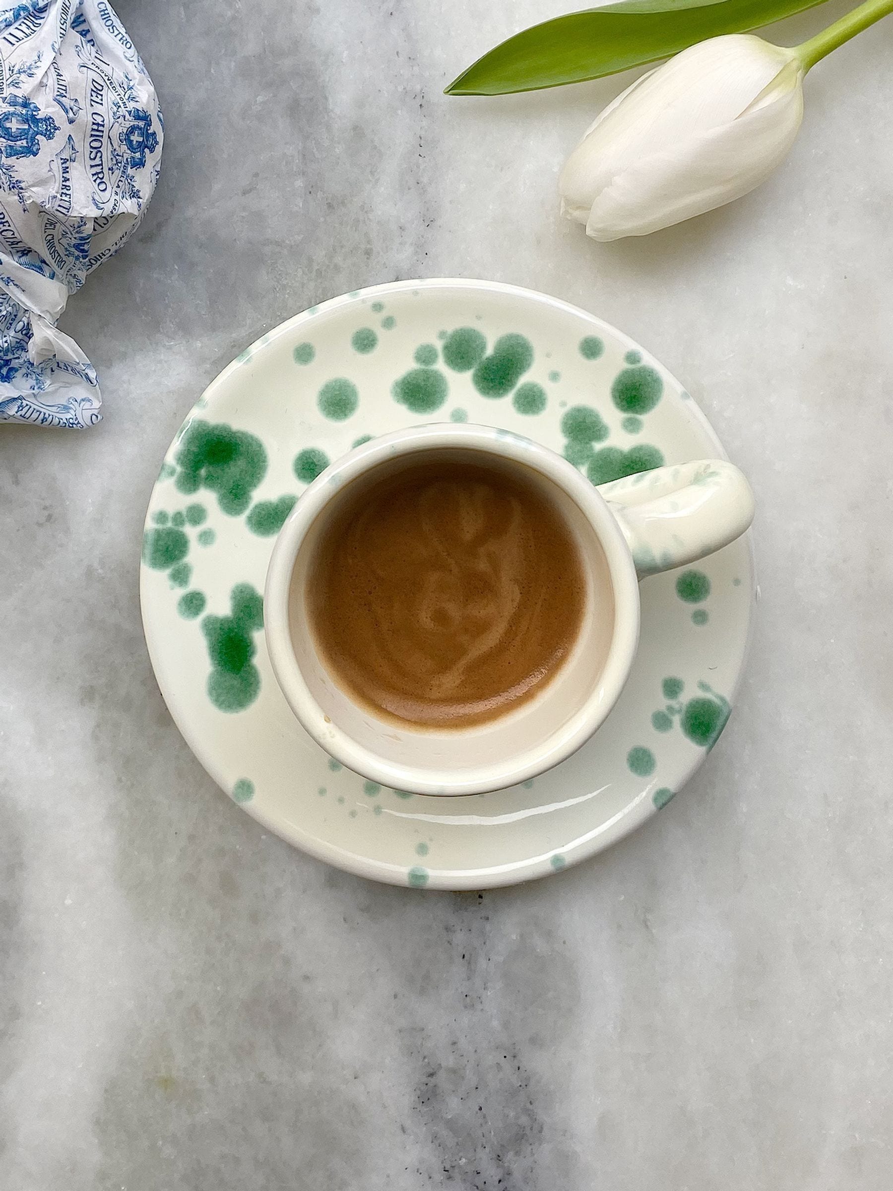 Hot Pottery Set of 4 Pistachio Splatter Espresso Set