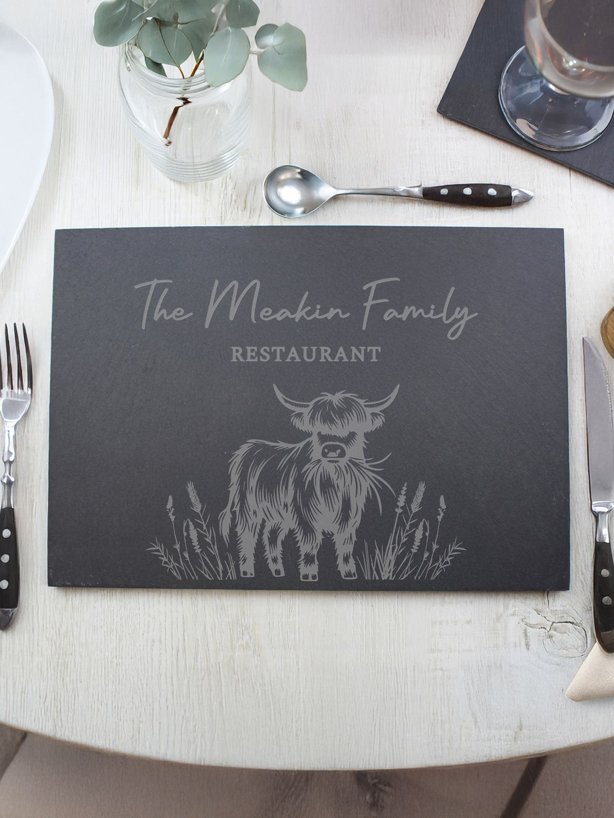PMC Highland cow slate rectangle placemat, UK version
