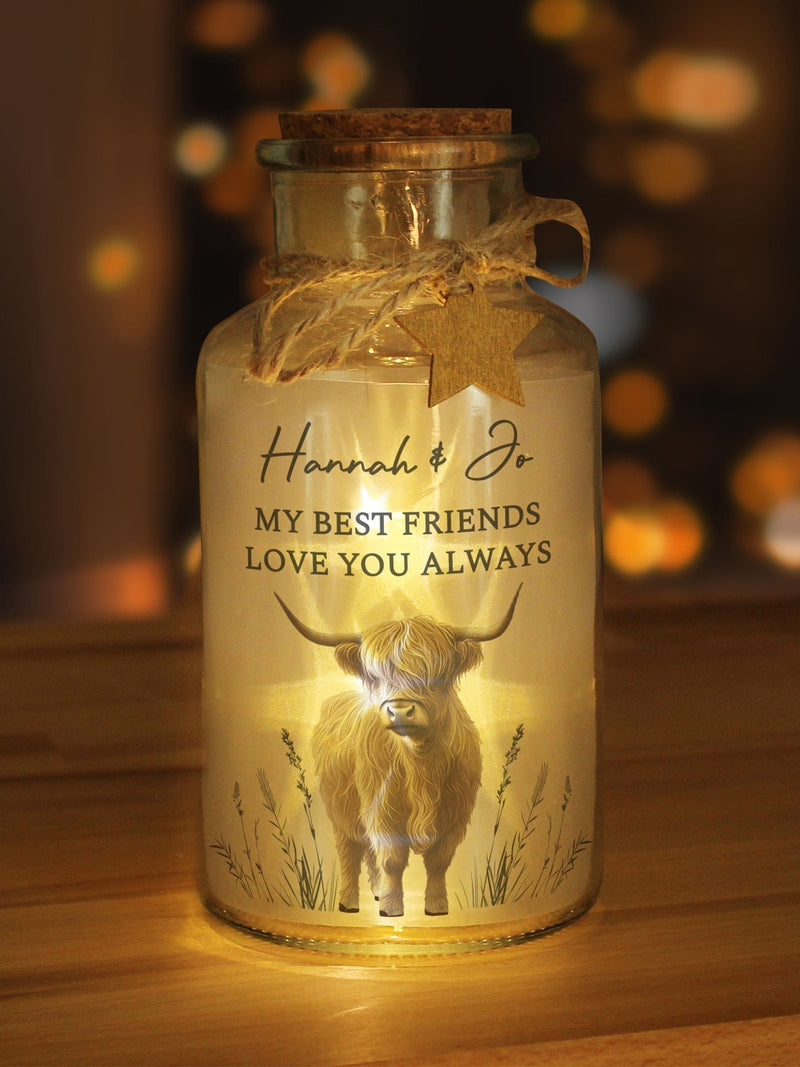 PMC Personalised Highland Cow LED Light Jar, imported from the UK